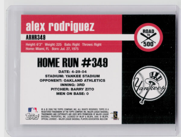 2008 Finest Alex Rodriguez #ARHR349 Yankees Alex Rodriguez: Road to 500 - Image 3