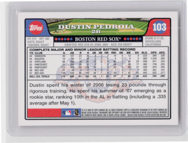 2008 Topps Opening Day Dustin Pedroia #103 Sox - Image 3