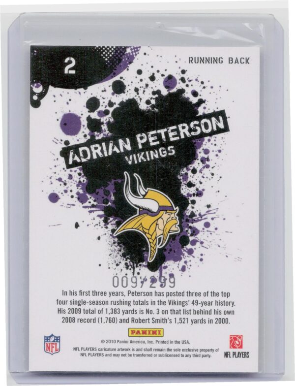 2010 Score Adrian Peterson /299 #2 Vikings NFL Players Gold Zone - Image 3