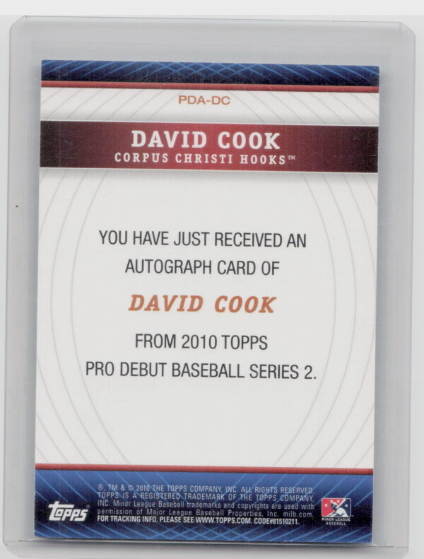 2010 Topps Pro Debut David Cook AU #PDA-DC Hooks Prospect Autographs - Image 3