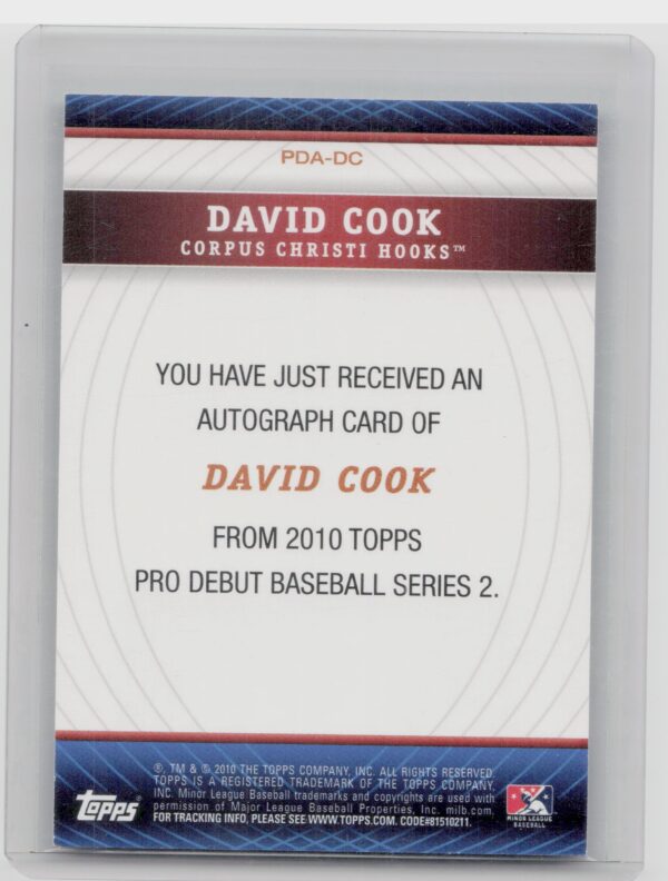 2010 Topps Pro Debut David Cook AU #PDA-DC Hooks Prospect Autographs - Image 3