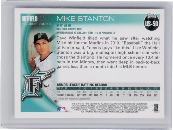 2010 Topps Update Mike Stanton RC #US-50 Marlins - Image 3