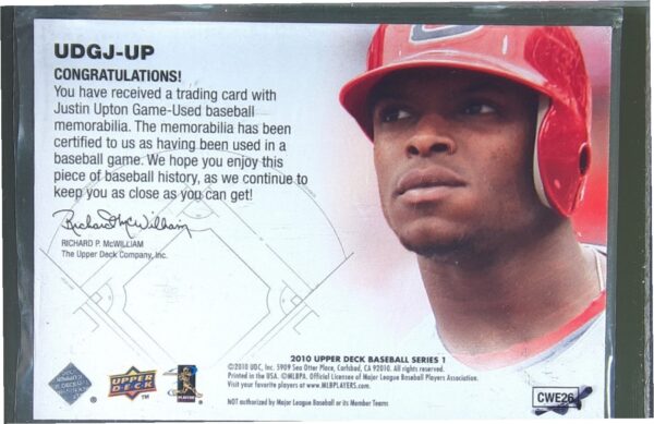 2010 Upper Deck Justin Upton JSY #UDGJ-UP Diamondbacks UD Game Jersey - Image 3