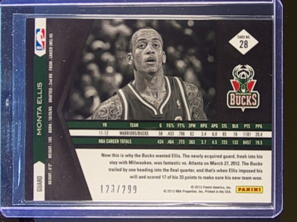 2011-12 Panini Limited Monta Ellis /299 #28 Bucks - Image 3