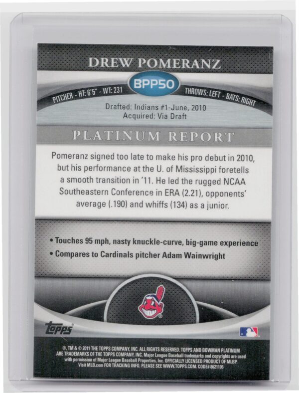 2011 Bowman Platinum Drew Pomeranz #BPP50 Indians Prospects - Image 3
