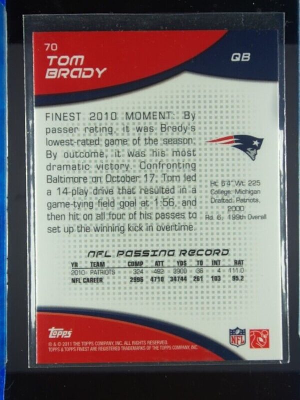 2011 Finest Tom Brady #70 Patriots - Image 3