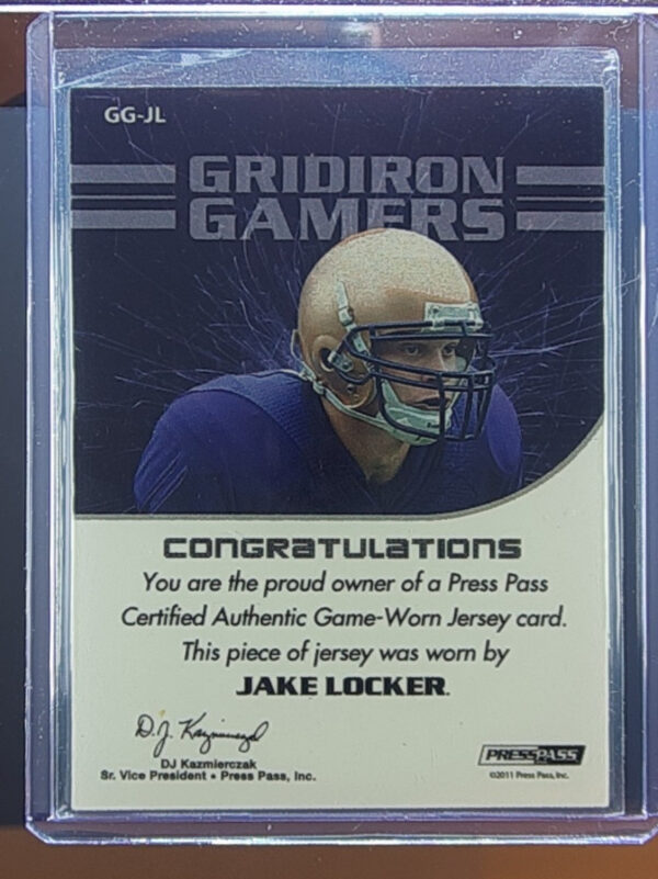 2011 Press Pass Jake Locker SN50 MEM #GG-JL Huskies Gridiron Gamers Jerseys Holo - Image 3