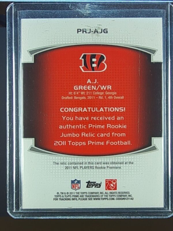 2011 Topps Prime A.J. Green /50 JSY #PRJ-AJG Bengals Rookie Jumbo Relics Gold - Image 3