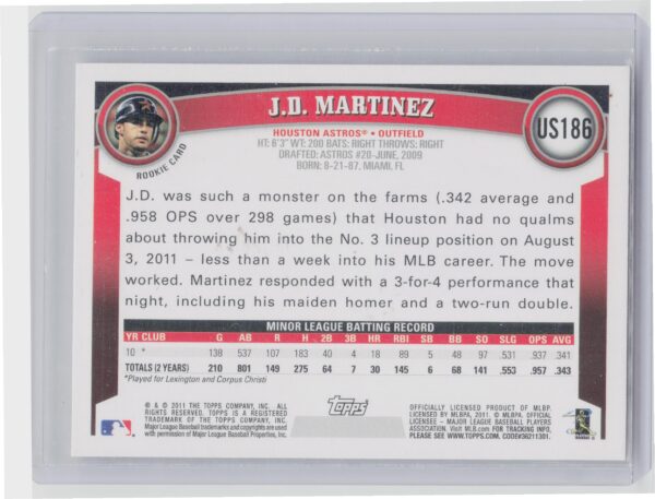 2011 Topps Update J.D. Martinez RC #US186 Astros - Image 3