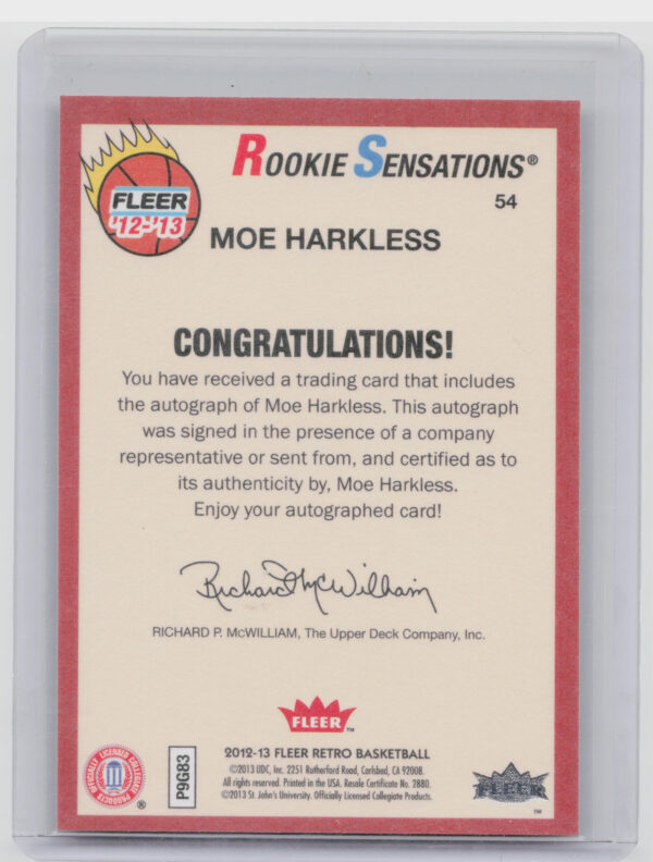 2012-13 Fleer Retro Maurice Harkless AU #54 Storm Autographs - Image 3