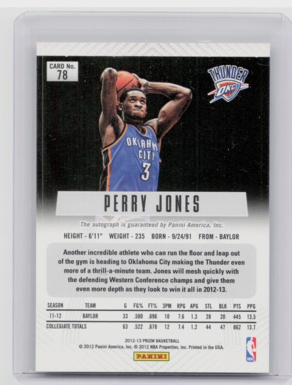 2012-13 Panini Prizm Perry Jones AU #78 Thunder Autographs - Image 3