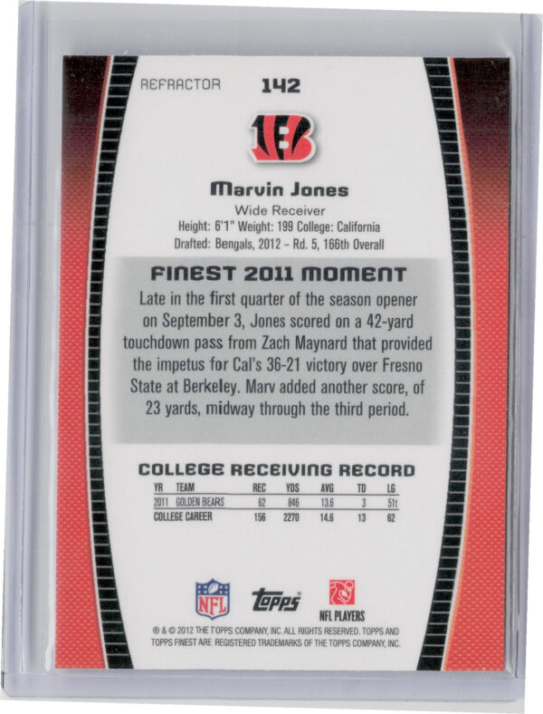 2012 Finest Marvin Jones Prism Refractors #142 Bengals - Image 3