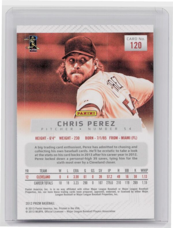 2012 Prizm Chris Perez #120 Indians - Image 3