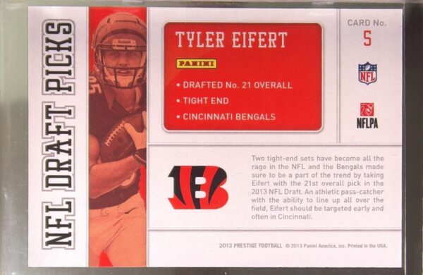 2013 Panini Prestige Tyler Eifert #5 Bengals NFL Draft Picks Gold - Image 3