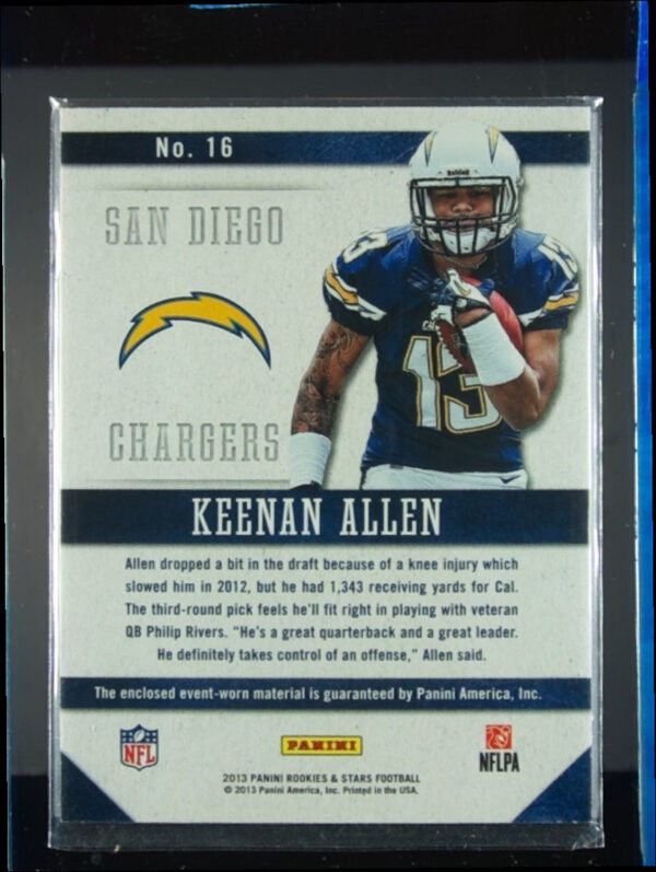 2013 Panini Rookies & Stars Keenan Allen MEM #16 Chargers Freshman Orientation M - Image 3