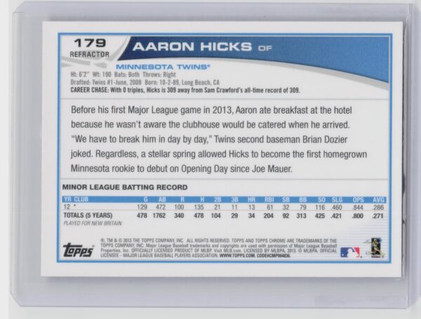 2013 Topps Chrome Aaron Hicks Orange Refractors #179 Twins - Image 3