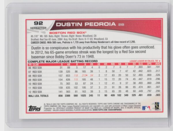 2013 Topps Chrome Dustin Pedroia X Fractors #92 Sox - Image 3