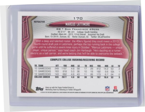 2013 Topps Chrome Marcus Lattimore Refractors #170 49ers - Image 3