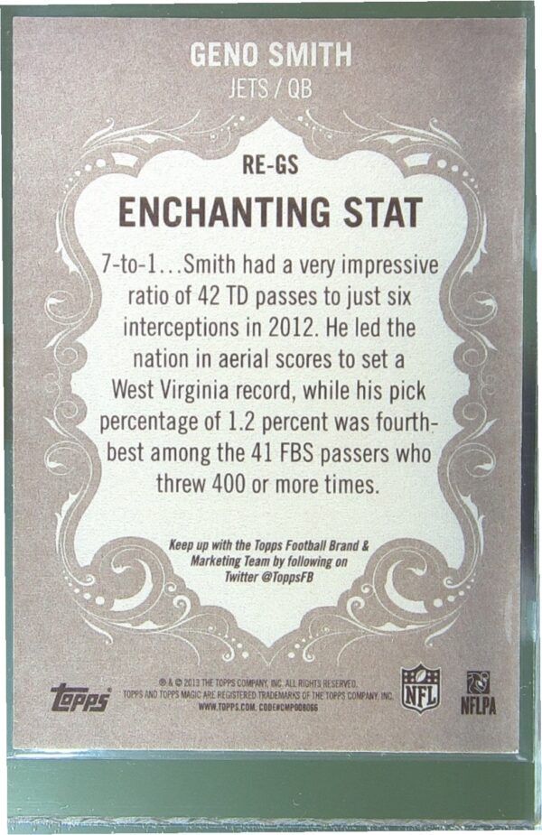2013 Topps Magic Geno Smith RC #RE-GS Jets Rookie Enchantment - Image 3