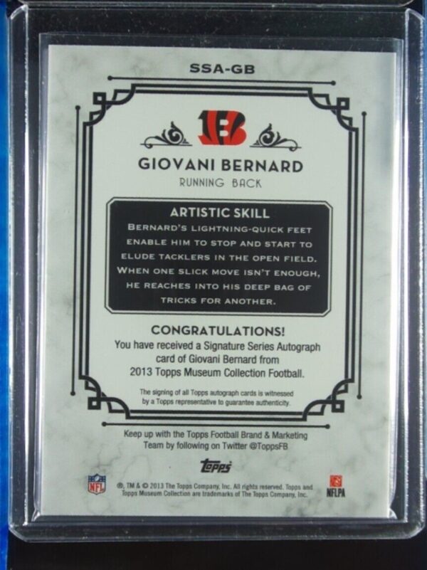 2013 Topps Museum Collection Giovani Bernard AU SN55 #SSA-GB Bengals Signature S - Image 3