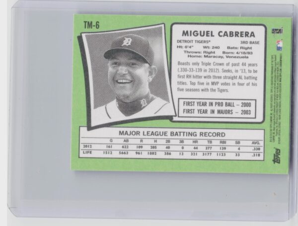 2013 Topps Update Miguel Cabrera #TM-6 Tigers 1971 Topps Minis - Image 3
