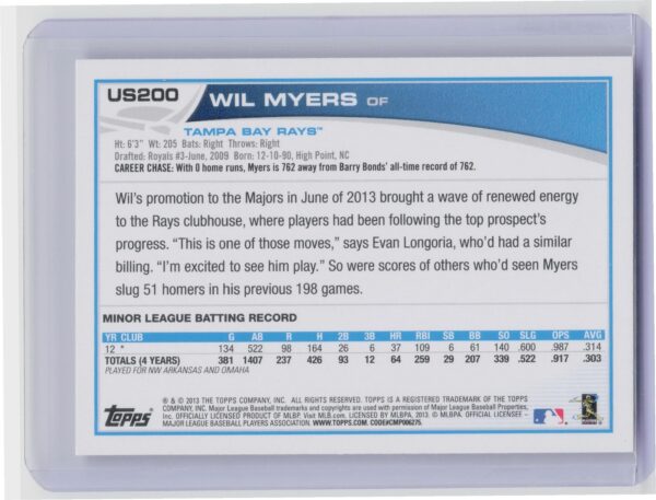 2013 Topps Update Wil Myers RC #US200 Rays - Image 3