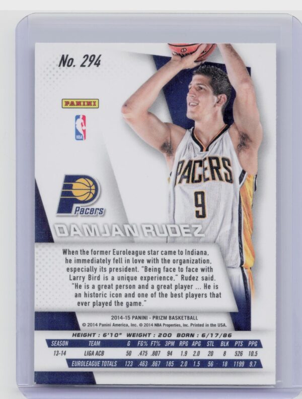 2014-15 Prizm Damjan Rudez RC #294 Pacers - Image 3