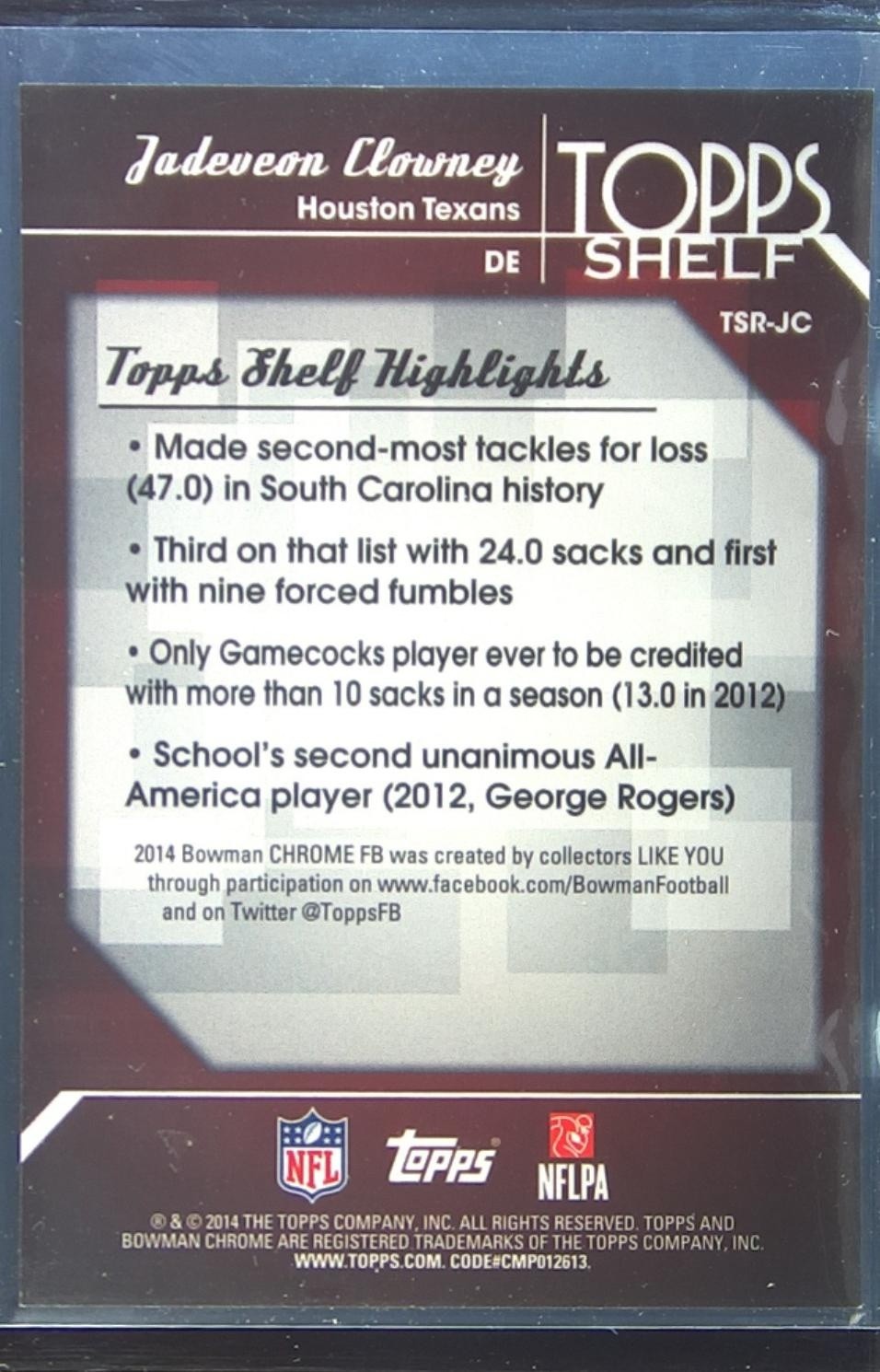 2014 Bowman Chrome Jadeveon Clowney RC #TSR-JC Texans Topps Shelf Rookies - Image 3