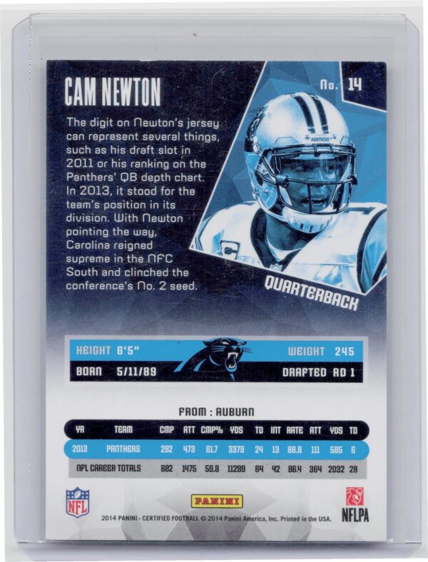 2014 Certified Cam Newton Red /249 #14 Panthers - Image 3