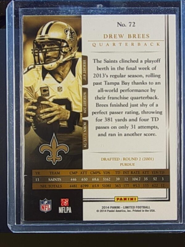 2014 Panini Limited Drew Brees /399 #72 Saints - Image 3