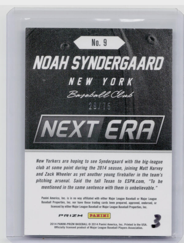 2014 Panini Prizm Noah Syndergaard SN75 #9 Mets Next Era Prizms Blue Mojo - Image 3