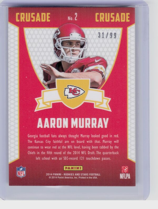 2014 Panini Rookies & Stars Aaron Murray /99 #2 Chiefs Rookie Crusade Red - Image 3