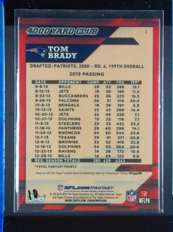 2014 Topps Chrome Tom Brady #1 Patriots 4,000 Yard Club - Image 3