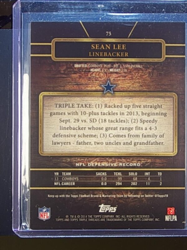 2014 Topps Triple Threads Sean Lee Purple /399 #75 Cowboys - Image 3