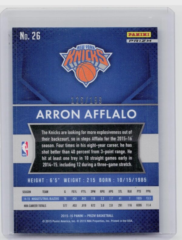 2015-16 Prizm Arron Afflalo Light Blue Prizms /199 #26 Knicks - Image 3