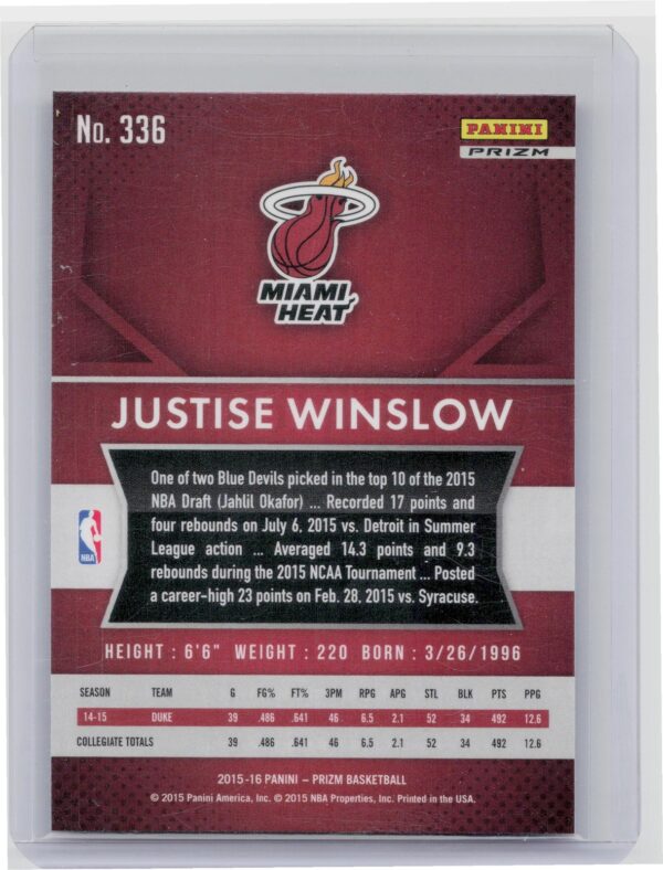 2015-16 Prizm Justise Winslow Red, White & Blue  #336 Heat - Image 3