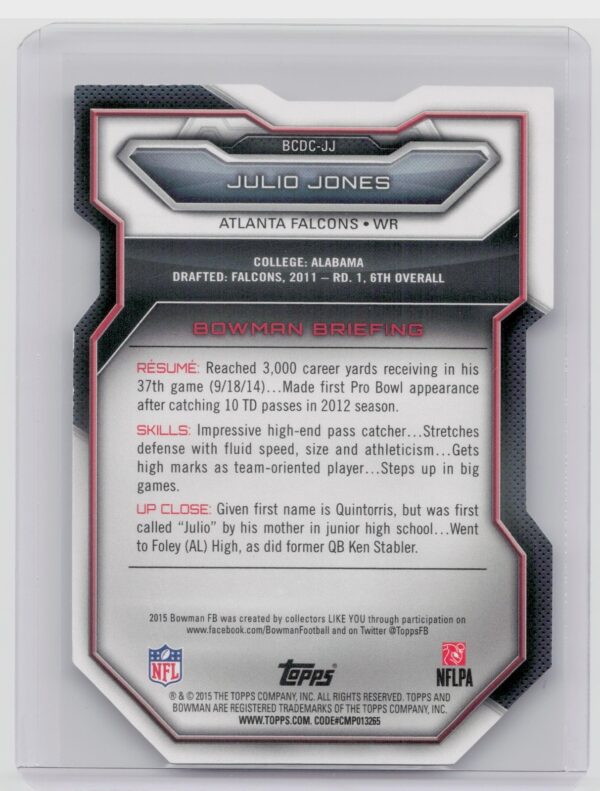 2015 Bowman Julio Jones #BCDC-JJ Falcons Die Cuts - Image 3
