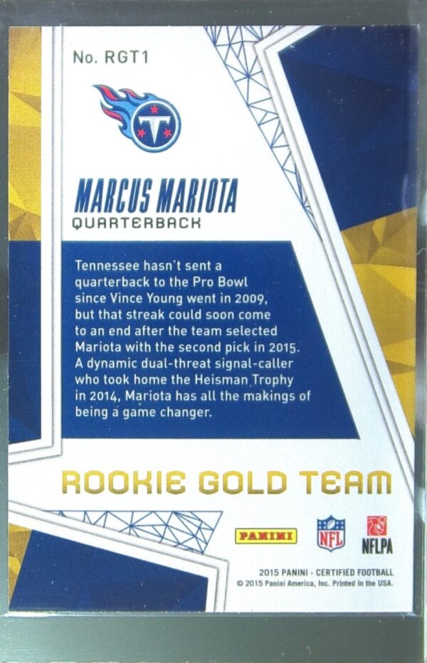 2015 Certified Marcus Mariota RC #RGT1 Titans Rookie Gold Team - Image 3