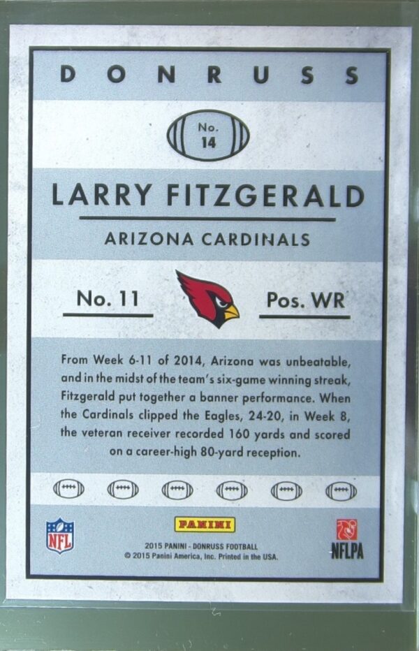 2015 Donruss Larry Fitzgerald #14 Cardinals Throwback Rookies 1984 - Image 3