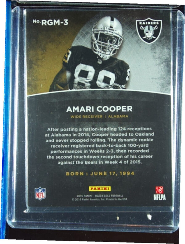 2015 Panini Black Gold Amari Cooper SN199 #RGM-3 Raiders Rookie Goldmine - Image 3