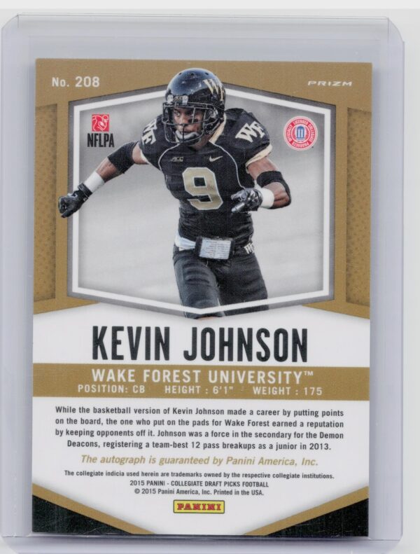 2015 Panini Prizm Collegiate Draft Picks Kevin Johnson AU SN99 #208 Deacons Auto - Image 3