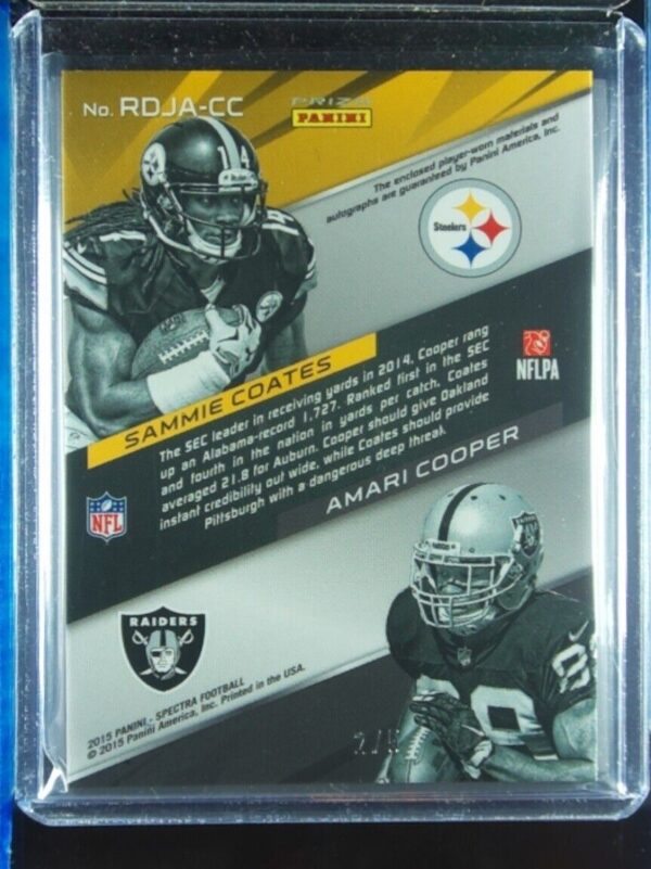 2015 Panini Spectra Sammie Coates / Amari Cooper AU SN5 MEM #RDJA-CC Raiders Roo - Image 3