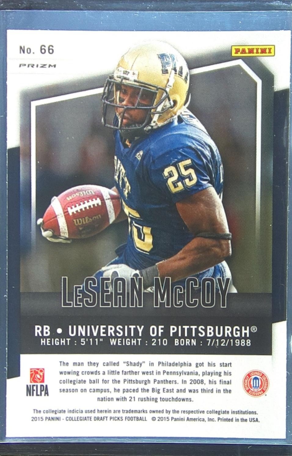 2015 Prizm Collegiate Draft Picks LeSean McCoy Prizms Red Power #66 Panthers - Image 3