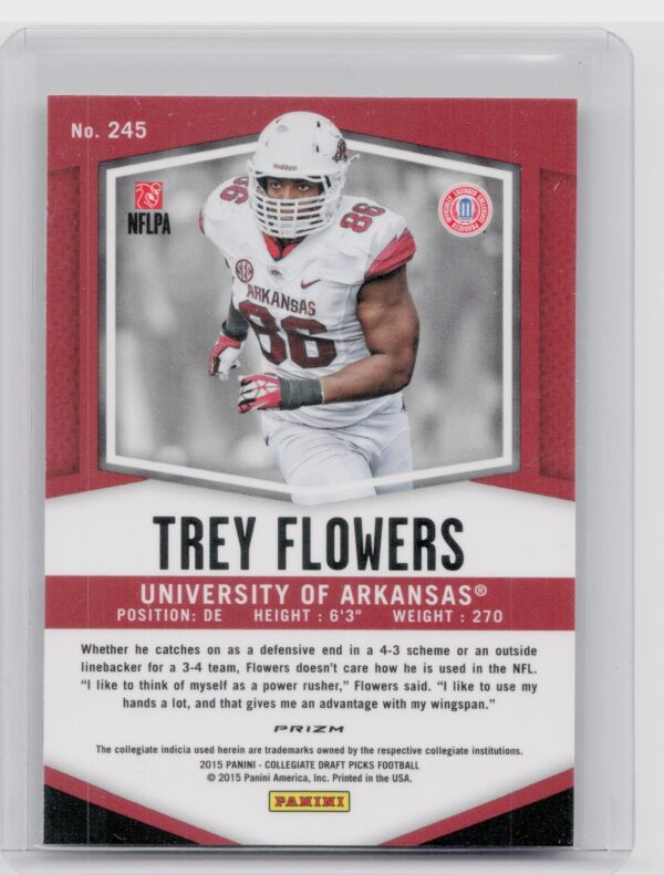 2015 Prizm Collegiate Draft Picks Trey Flowers Prizms #245 Razorbacks - Image 3