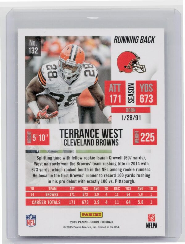 2015 Score Terrance West Gold Zone /50 #132 Browns - Image 3