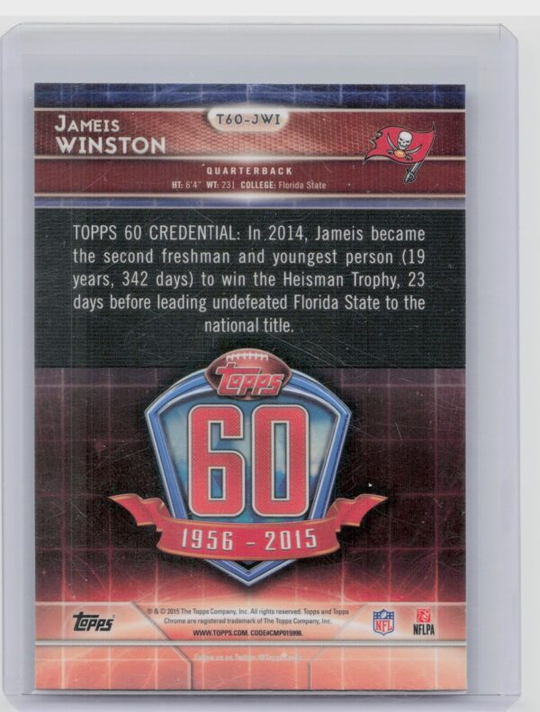 2015 Topps Chrome Jameis Winston #T60-JWI Buccaneers 60th Anniversary - Image 3