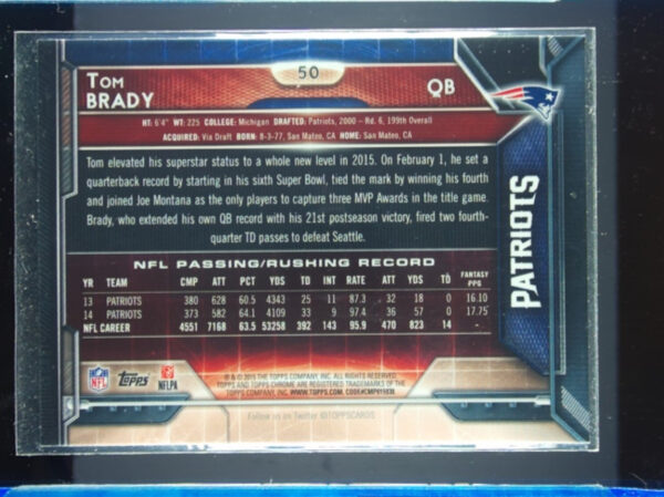 2015 Topps Chrome Tom Brady #50 Patriots - Image 3