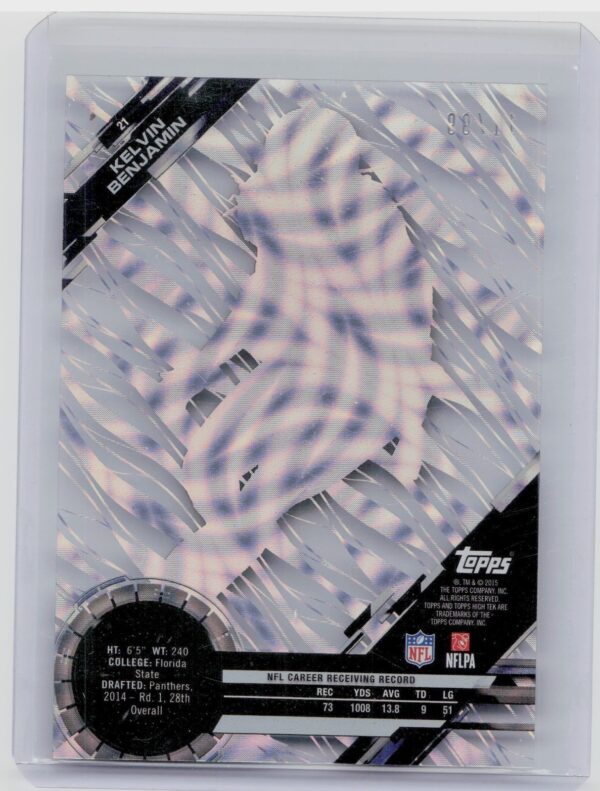 2015 Topps High Tek Kelvin Benjamin Confetti Diffractors SN99 #21 Panthers - Image 3