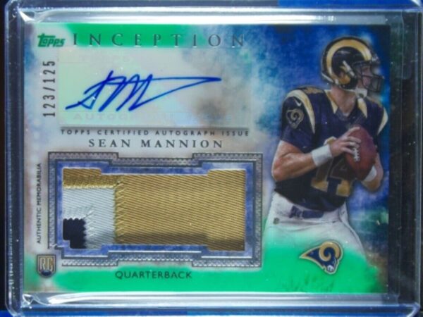 2015 Topps Inception Sean Mannion AU SN125 MEM #AJP-SM Rams Autographed Jumbo Pa