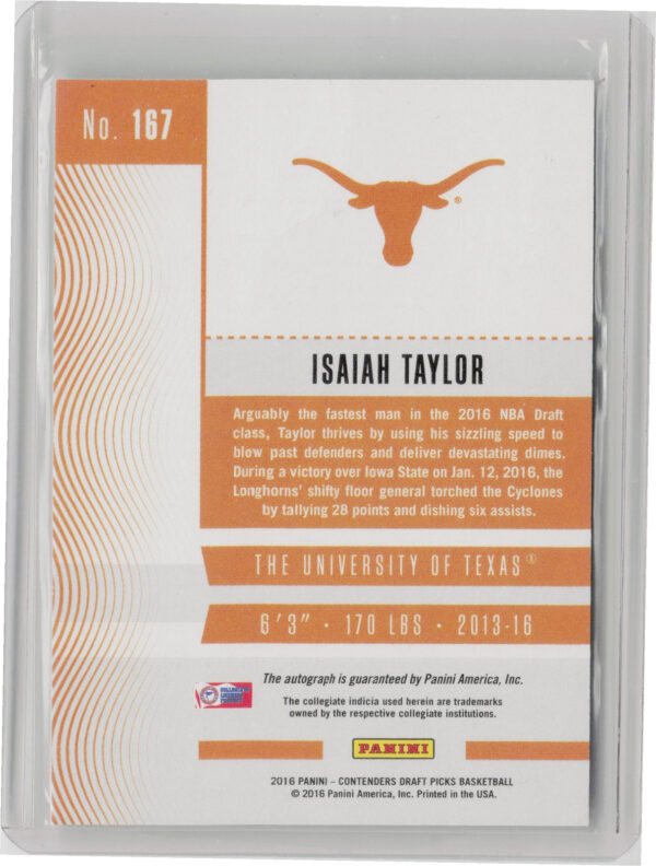 2016-17 Panini Contenders Draft Picks Isaiah Taylor AU #167 Longhorns College Ti - Image 3